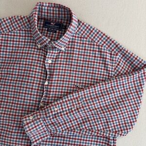 Vineyard Vines Whale XL Gray/red/blue Plaid Flannel Cotton Men's Shirt ~ So SOFT